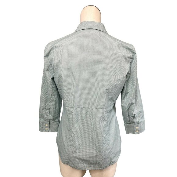 Liz Claiborne Button Down Blouse Shirt Top 3/4 Sleeves Womens M Green Checked Wo - Picture 3 of 9